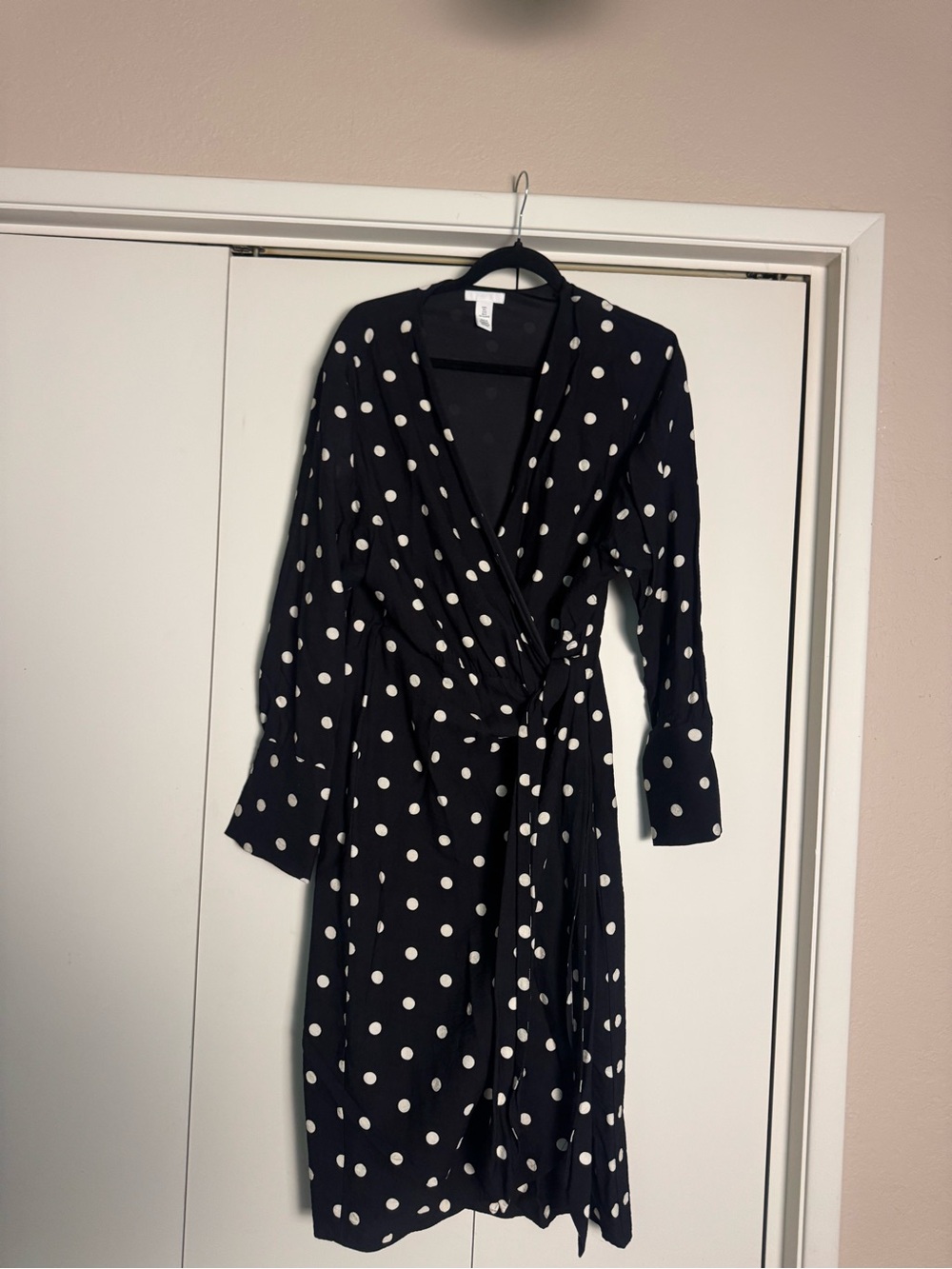 H&M Black Wrap Dress with White Polka Dots